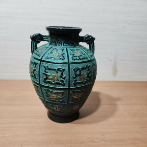 青銅の花瓶　鋳芸華器　花器　銅製　深緑　壺　アンティーク　銅器 花生　昭和レトロ　コレクション　壷　インテリア