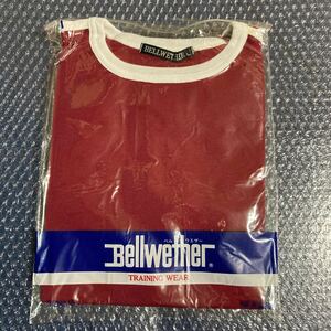 Bellwether ベルウェザー 半袖 L エンジ 白ライン 丸首 クルーネック 体操服 体操着 学販 トレーニングシャツ 新品 未使用 レトロ