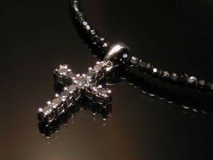 【輝き】 SV925 天然 ブラックダイヤモンド ネックレス クロス デザイン 十字架(超キラキラ/刻印有 1-1212