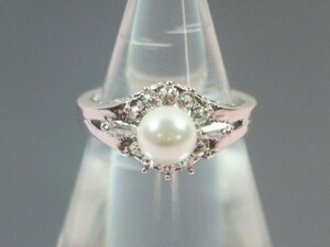 【輝き】 天然 パール ダイアモンド リング 指輪 本真珠 《3点限定》[高級仕上げ] 高品質 迫力の輝き プラチナ N1 1-1212