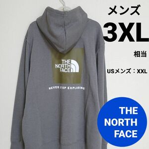 ノースフェイス　ボックスロゴ パーカー 3XL相当 スクエアロゴ　グレー THE NORTH FACE