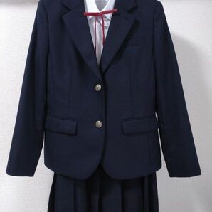 ブレザー チェックスカート 紐タイ 上下4点セット M 冬物 女子 紺 制服 No6539