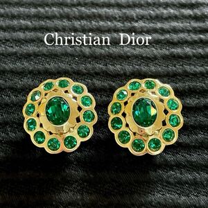 Christian dior クリスチャン・ディオール ヴィンテージ イヤリング グリーン×ゴールドカラー フラワー