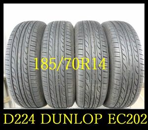 【D224】T0104154 送料無料・代引き可 店頭受取可 2022年製造 約8~7部山◆DUNLOP EC202◆185/70R14 ◆4本