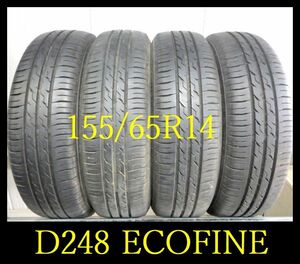 【D248】T8004174 送料無料・代引き可 店頭受取可 2022年製造 約8部山◆ECOFINE◆155/65R14 ◆4本