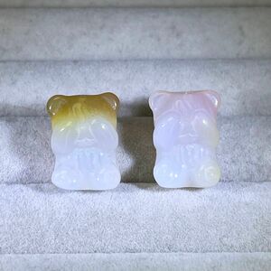 E14-22 塩源瑪瑙 エンゲンメノウ クマちゃん 天然石パーツ 2個セット ブレスレットパーツ アクセサリーパーツ 手作り素材