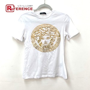 Красивые товары Versace Versace Medusa Tops Tops с коротким рукавом T -Fish White Ladies [Используется]