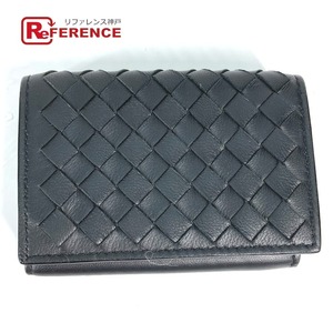 美品 BOTTEGA VENETA ボッテガヴェネタ 515385 イントレチャート コンパクトウォレット 3つ折り財布 ブラック メンズ【中古】