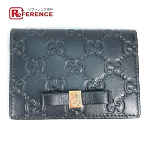 GUCCI Gucci 451192 ribbon Ribon card-case pass case 2. folding Guccisima GG card-case black lady's [ used ]