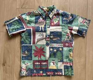 made in HAWAII reyn spooner　レインスプーナーの プルオーバー　アロハシャツ 　可愛いクリスマス柄 　キッズM 10-12　