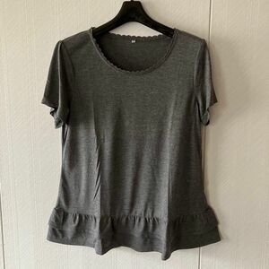 ☆家族みんなで断捨離中☆ニッセン　nissen 半袖　Tシャツ　カットソー　トップス　フリル　レース　レディース　Lサイズ　グレー