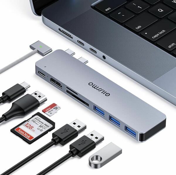 GIISSMO Macbook 7in2USB-CハブMacbook Air Pro 60Hz HDMIポート USB 3.0対応 Thunderbolt 3ポート SD/TFカードスロット M1 M2 M3 チップ