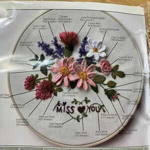 フランス刺しゅう　キット　刺繍枠つき　立体刺しゅう　お花