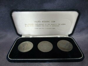 送料無料 記念コイン 1972年 SILVER WEDDING COIN シルバーウェディングコイン 3枚 エリザベス2世 アンティークコイン 銀貨 イギリス