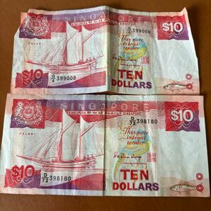 旧紙幣 10ドル札　10ドル紙幣　シンガポール　2枚 紙幣 コレクション　