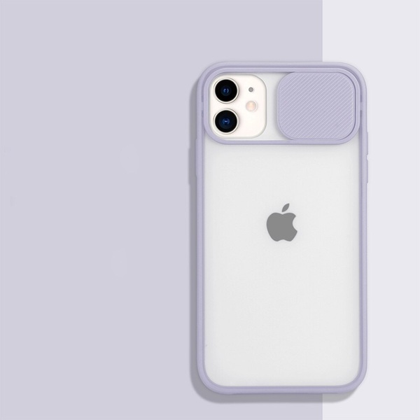 iPhoneX/XSケース スライド式カメラ保護 紫色 SE2/11/8他
