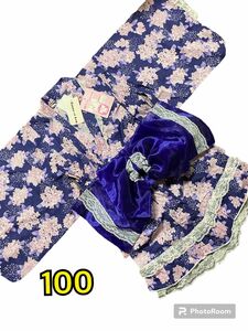 タグ付き未使用　浴衣ドレス　紫陽花　100