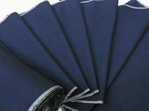 【桜花】男性　紬　アンサンブル　反物　着尺　色無地　濃いめの濃藍色　正絹■205