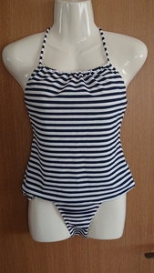 * navy blue × white * border pattern. tankini swimsuit 2 point set *11L*