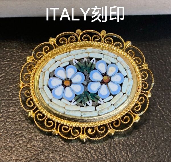 イタリア マイクロ モザイク 花 ブロッチ ヴィンテージ ブロッチ