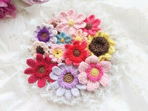 ◎Crochet コットン 手編み 花 モチーフ パーツ レース編み　たっぷり カラフル ハンドメイド １６◎