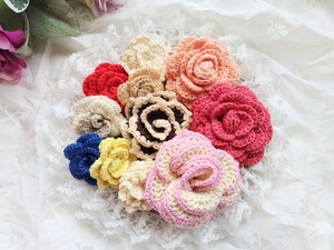 ◎Crochet コットン 手編み 花 モチーフ パーツ レース編み　たっぷり カラフル ハンドメイド １７◎