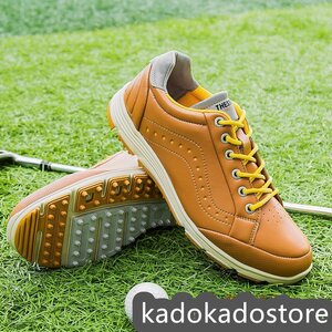  golf shoes men's new goods sport shoes wide width sport shoes strong grip gentleman sneakers Fit feeling . slide enduring . water-repellent yellow 24.5-29