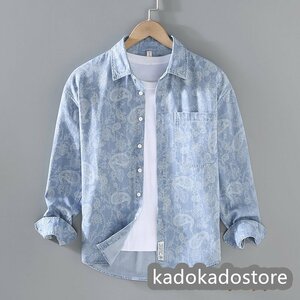 ★新品★メンズシャツ デニムシャツ 長袖シャツ 花柄シャツ 正規品 春夏秋 ヴィンテージ 極美品 ドビー 超希少 フラワー 心地良しS-3XL