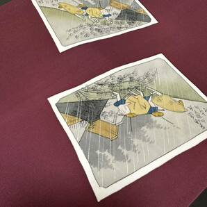 日舞家所蔵品★【逸品】京都祇園「むら田」塩瀬帯「東海道五十三次 色紙文様」ボルドーワイン色 手描き友禅 開き名古屋 額縁仕立ての画像9