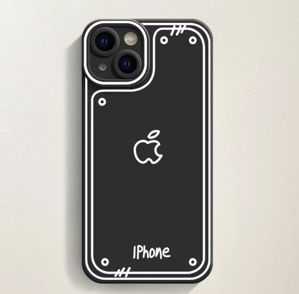 iPhone15 plus　イラスト風　ソフトケース　ブラック　ケース　画面保護