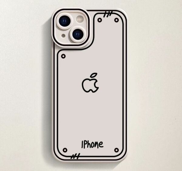 iPhone15 plus　イラスト風　ソフトケース　ホワイト　ケース　画面保護