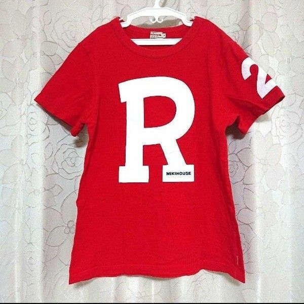 【美品】ミキハウス ロゴ 半袖 Tシャツ 赤色 サイズ3