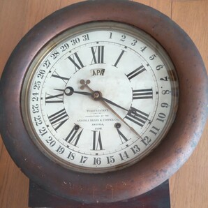 ANSONIA USA アンティーク 1870年代 初期アンソニア ゼンマイ式 掛時計 全長約63cm  月日時刻表示 古時計 ジャンク扱 希少品の画像2