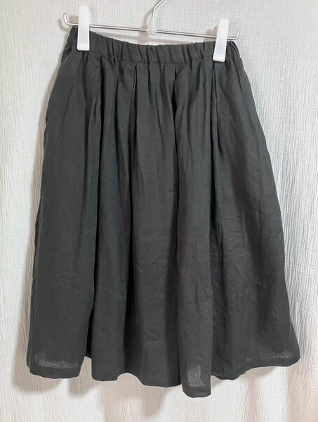 MUJI 無印良品　フレンチリネン　ギャザースカート　ブラック　Mサイズ(ペチコート付き)
