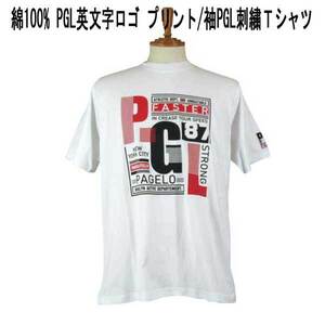 夏 パジェロ 半袖 綿 大きめPGLロゴプリントＴシャツ・白 L