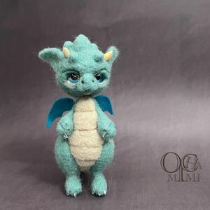 Art hand Auction Sherbet Green Dragon Hand-riding Miniature Dragon Dragon Wool Felt Handmade Western Dragon Doll Dragon, toy, game, stuffed toy, Wool felt