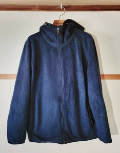 UNIQLO ユニクロ SILKY FLEECE メンズ フード付き フリースジップジャケット 大きいサイズ ネイビー/グリーン　中古　Lサイズ