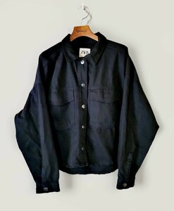 ZARA ザラ コットン　ショート丈ジャケット カジュアル レディース size:USA XS ブラック 中古　数回着用　美品 デニムジャケット