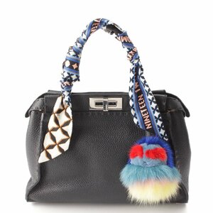 【フェンディ】Fendi　レザー ピーカブー セレリア ハンドバッグ チャーム/スカーフ付き ブラック 【中古】【正規品保証】204900