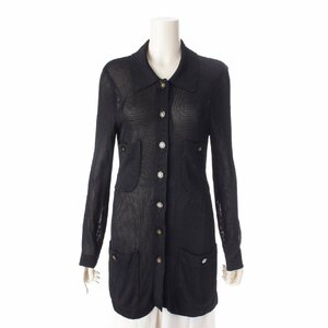 [ Chanel ]Chanel 95P here Mark button mesh rayon long cardigan P04952 black 40 [ used ][ regular goods guarantee ]202872