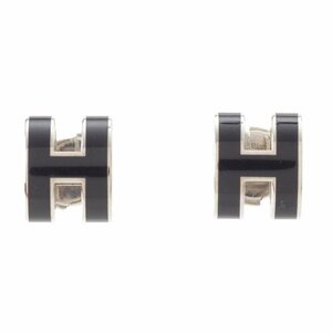 [ Hermes ]Hermes pop ash H Logo earrings black × silver [ used ][ regular goods guarantee ]205691