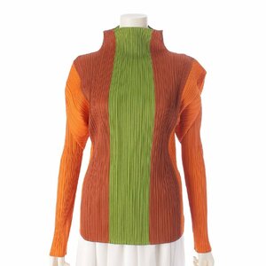 【イッセイミヤケ】Issey miyake プリーツプリーズ ハイネック 長袖 カットソー トップス ブラウン 4【中古】196082