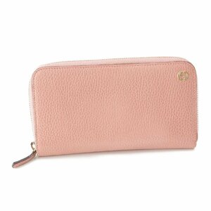 【グッチ】Gucci　インターロッキングG レザー ラウンドファスナー長財布 ウォレット 449347 ピンク 【中古】【正規品保証】205168