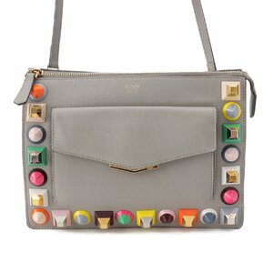 【フェンディ】Fendi　トゥージュール マルチスタッズ レザー ショルダーバッグ 8M0369 グレー 【中古】【正規品保証】205650