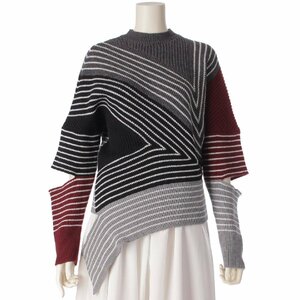 【ステラマッカートニー】Stella McCartney 22AW デザイン ウール 長袖 ニット セーター グレー×ブラック×レッド 38【中古】206192