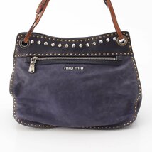 【ミュウミュウ】Miu Miu　ロゴ スタッズ スエード レザー チェーンショルダーバッグ RR1782 ネイビー 【中古】【正規品保証】205585_画像4