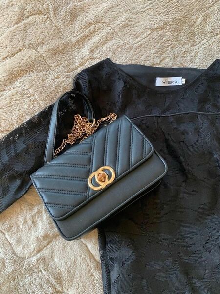 ワンピース　ブラックL 大幅お値下げ5,800→3,300 華やかさもかね添える清楚なブラックドレス　バッグおつけします