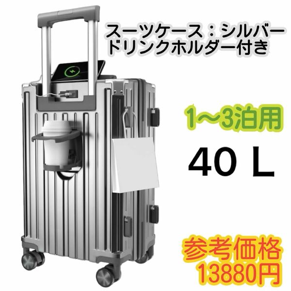 極美品 スーツケース キャリーケース 40L キャリーバッグ 機内持込 1泊~3泊 軽量 グレー