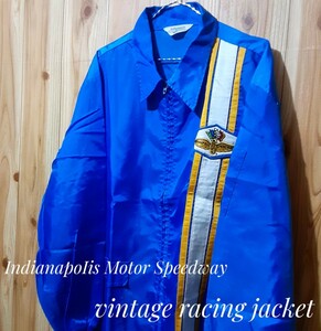 最値!良品!60～70'sヴィンテージ!入手困難!コレクターズモデル!IndianapoIis Motor Speedway パッチ付き レーシング ジャケット!ブルー!XL