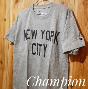 最値!新品!名作NEW YORK CITYビッグロゴ!チャンピオン(Champion)ニューヨーク シティ カレッジ プリント Tシャツ!グレー!灰色黒 Sサイズ